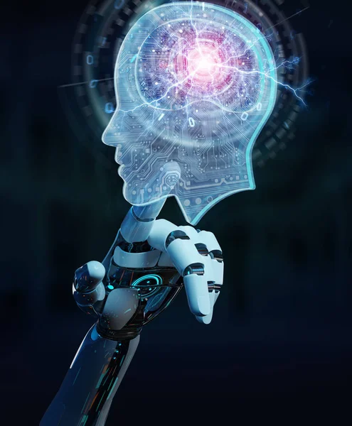 Cyborg Auf Verschwommenem Hintergrund Schafft Künstliche Intelligenz Rendering — Stockfoto