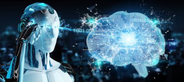 Yapay zeka bir dijital beyin 3d render oluşturma arka plan bulanık robot