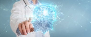 Yapay zeka arabirimi 3d render oluşturma arka plan bulanık doktor