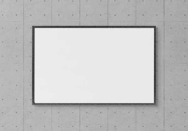 Black Rectangular Horizontal Frame Hanging Concrete Textured Wall Mockup Rendering — Stock Photo, Image