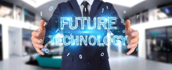 Businessman Blurred Background Using Future Technology Text Interface Rendering — Stock Photo, Image
