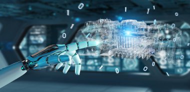 Cyborg tel kafes sanal 3d dijital projeksiyon bir Engine kullanarak arka plan bulanık üzerinde