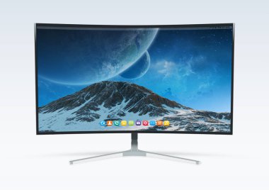 Modern bilgisayar monitörü mockup beyaz zemin üzerine 3d render izole