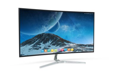 Modern bilgisayar monitörü mockup beyaz zemin üzerine 3d render izole