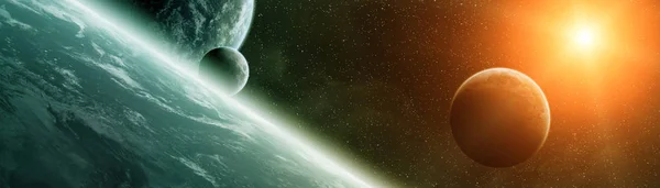 Панорамний Вид Планет Далеких Сонячної Системи Простір Рендерінг Елементів Цього — стокове фото