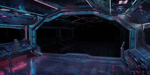 Grunge Spaceship Intérieur Avec Fond Noir Rendu — Photo