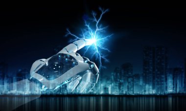 Akıllı robot makine elektrik onun elleri 3d rendering ile oluşturma