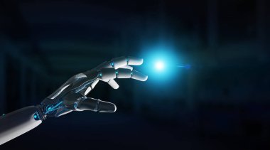 Akıllı robot makine işaret parmağı koyu arka planda 3d render
