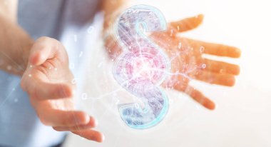 İşadamı 3d işleme dijital paragraf hukuk simgesini kullanarak arka plan bulanık üzerinde