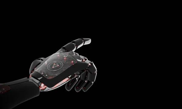 红色机器人手指在黑暗的背景3D — 图库照片