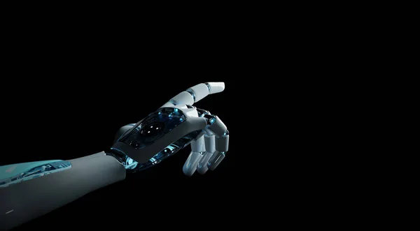 Máquina Robot Inteligente Apuntando Con Dedo Sobre Fondo Oscuro Renderizado —  Fotos de Stock
