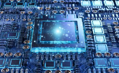 Yakın çekim görünümü devre ve bağlantıları ile modern bir Gpu kartı