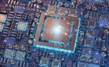 Yakın çekim görünümü devre ve bağlantıları ile modern bir Gpu kartı