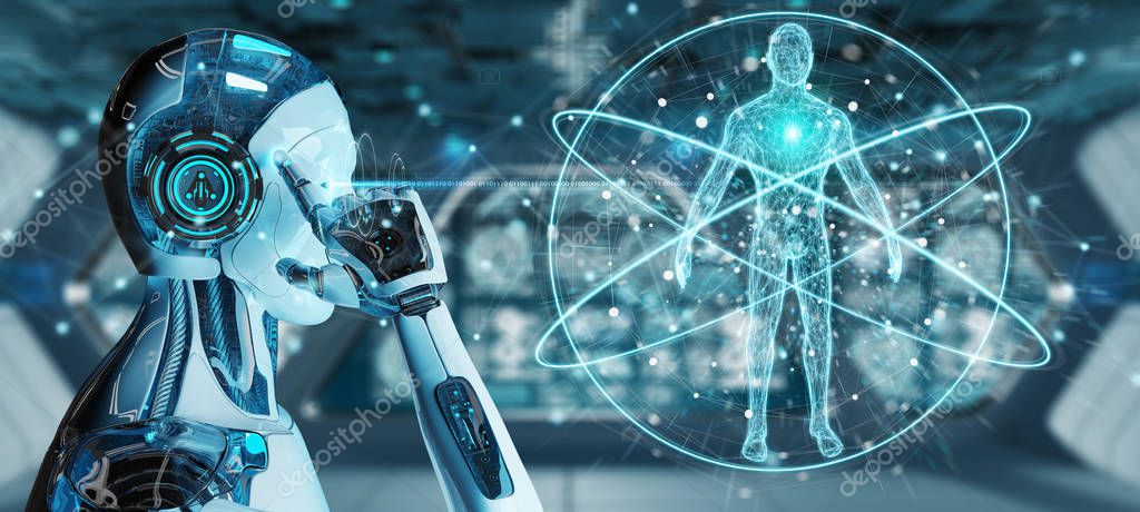 Белый человек робот на размытом фоне сканирования человеческого тела 3D рендеринг #236795428 - Ларасток