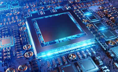 Modern bir Gpu kartı devre ve renkli ışıklar ve Ayrıntılar görünümünü yakın çekim