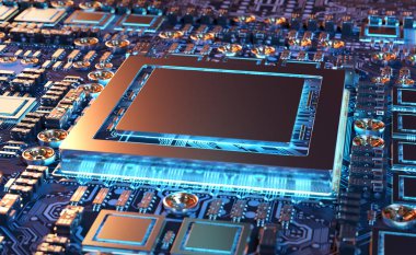 Modern bir Gpu kartı devre ve renkli ışıklar ve Ayrıntılar görünümünü yakın çekim