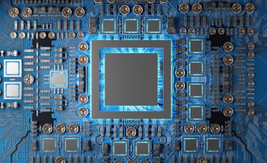 Modern bir Gpu kartı devre ve renkli ışıklar ve Ayrıntılar görünümünü yakın çekim