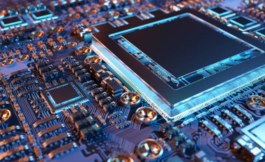 Modern bir Gpu kartı devre ve renkli ışıklar ve Ayrıntılar görünümünü yakın çekim