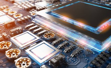 Modern bir Gpu kartı devre ve renkli ışıklar ve Ayrıntılar görünümünü yakın çekim