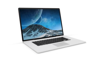 İzole modern dizüstü gölge 3d render ile yan görünüm
