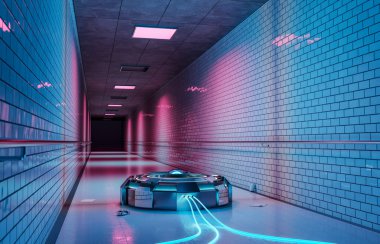 Kirli yeraltı metro istasyonu mockup 3d render fütüristik panoda