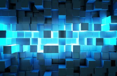 Parlak siyah ve mavi kareler arka plan deseni 3d render soyut