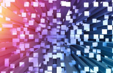 Parlak mavi ve pembe soyut kareler arkaplan deseni 3D görüntüleme