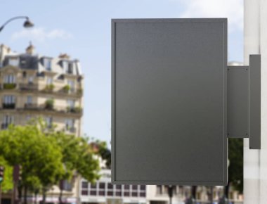 Mağaza işareti mockup doğal şehir 3d render bir binada üzerinde