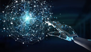 Akıllı robot insanımsı dijital küresel ağ elleriyle 3d işleme kullanarak