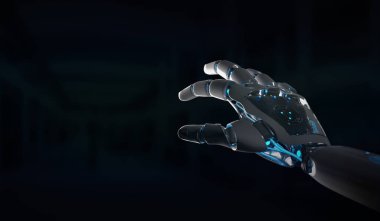 Akıllı robot makine işaret parmağı koyu arka planda 3d render