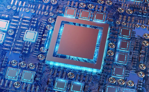 Modern bir Gpu kartı devre ve renkli ışıklar ve Ayrıntılar görünümünü yakın çekim