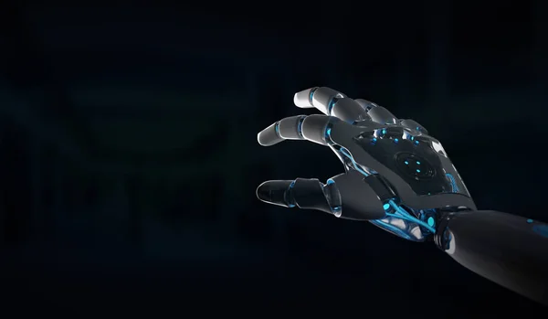 Máquina Robot Inteligente Apuntando Con Dedo Sobre Fondo Oscuro Renderizado — Foto de Stock