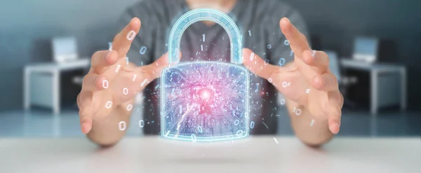 Interfaccia Protezione Della Sicurezza Web Utilizzata Dall Uomo Affari Sfondo — Foto Stock