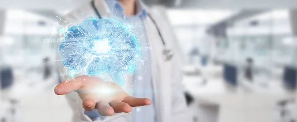 Docteur Sur Fond Flou Créant Une Interface Intelligence Artificielle Rendu — Photo