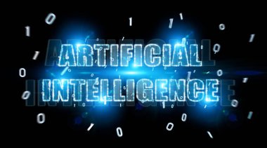 Dijital yapay zeka metin hologram siyah arka planda 3d render