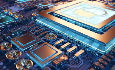 Yapay zeka bir karmaşık ve modern Gpu kartı 3d render