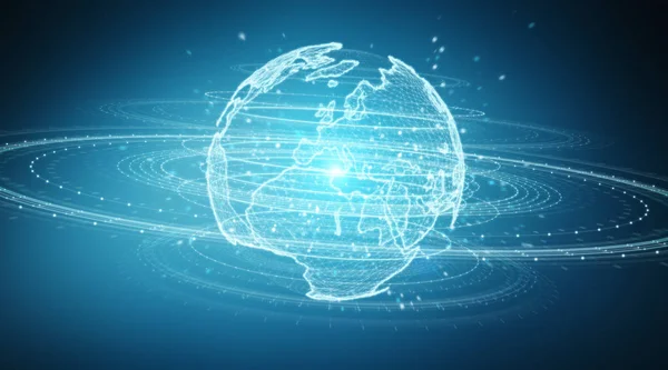 Globe network hologram with Europe map on blue background 3D rendering