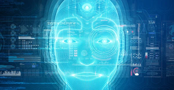 Hombre Robótico Cara Cyborg Que Representa Concepto Inteligencia Artificial Representación —  Fotos de Stock