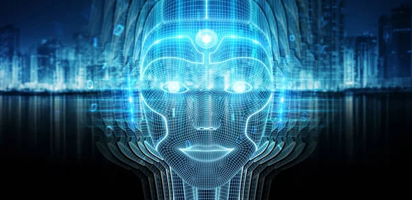 Robotic Kvinna Cyborg Ansikte Som Representerar Artificiell Intelligens Konceptet Rendering — Stockfoto