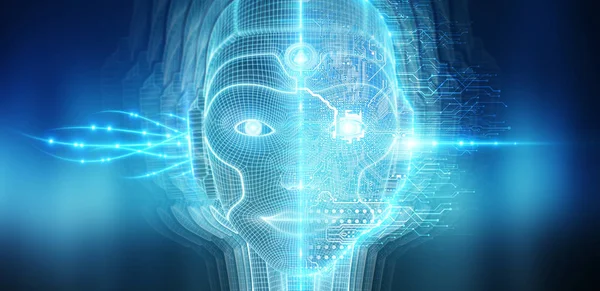 代表人工智能概念3D 渲染的机器人女性机器人脸 — 图库照片