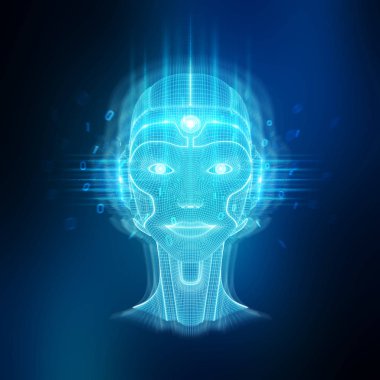 Robotik kadın sayborg kafalı akıllı makine 3 boyutlu görüntüleme