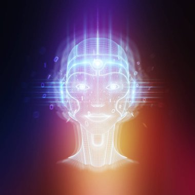 Robot cyborg yapay zeka öğrenme konsepti 3 boyutlu görüntüleme