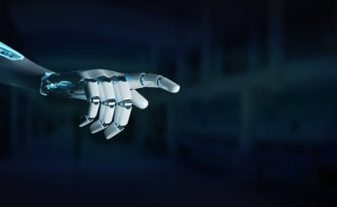 Akıllı robot makine işaret parmağı koyu arka planda 3d render