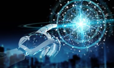 Akıllı robot insanımsı dijital küresel ağ elleriyle 3d işleme kullanarak