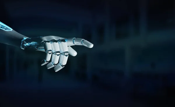 Inteligent Robot Mașină Indicând Degetul Fundal Întunecat Randare — Fotografie, imagine de stoc