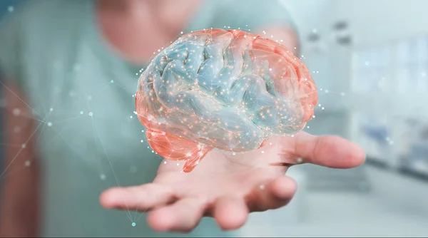 Επιχειρηματίας Θολή Φόντο Χρησιμοποιώντας Ψηφιακή Προβολή Του Ανθρώπινου Εγκεφάλου Rendering — Φωτογραφία Αρχείου