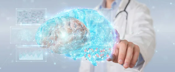 Doctor Blurred Background Using Digital Brain Scan Hologram Rendering — Stock Photo, Image