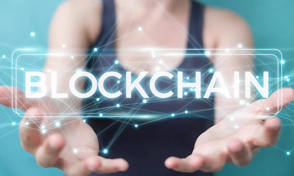 Businesswoman Blurred Background Using Blockchain Cryptocurrency Interface Rendering — Stock Photo, Image