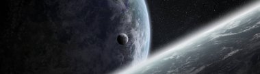 Nasa tarafından döşenmiş bu görüntünün alan 3d render öğelerindeki uzak güneş sistemindeki gezegenlerin panoramik görünüm