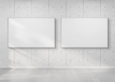 İki yatay çerçeve beyaz asılı mockup 3d render duvar